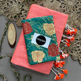 Peach Handloom Cotton Saree With Flower Print Blouse
